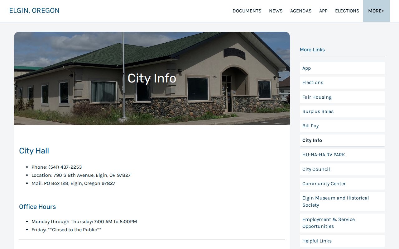 Elgin city information page describing Union County Sheriff police coverage