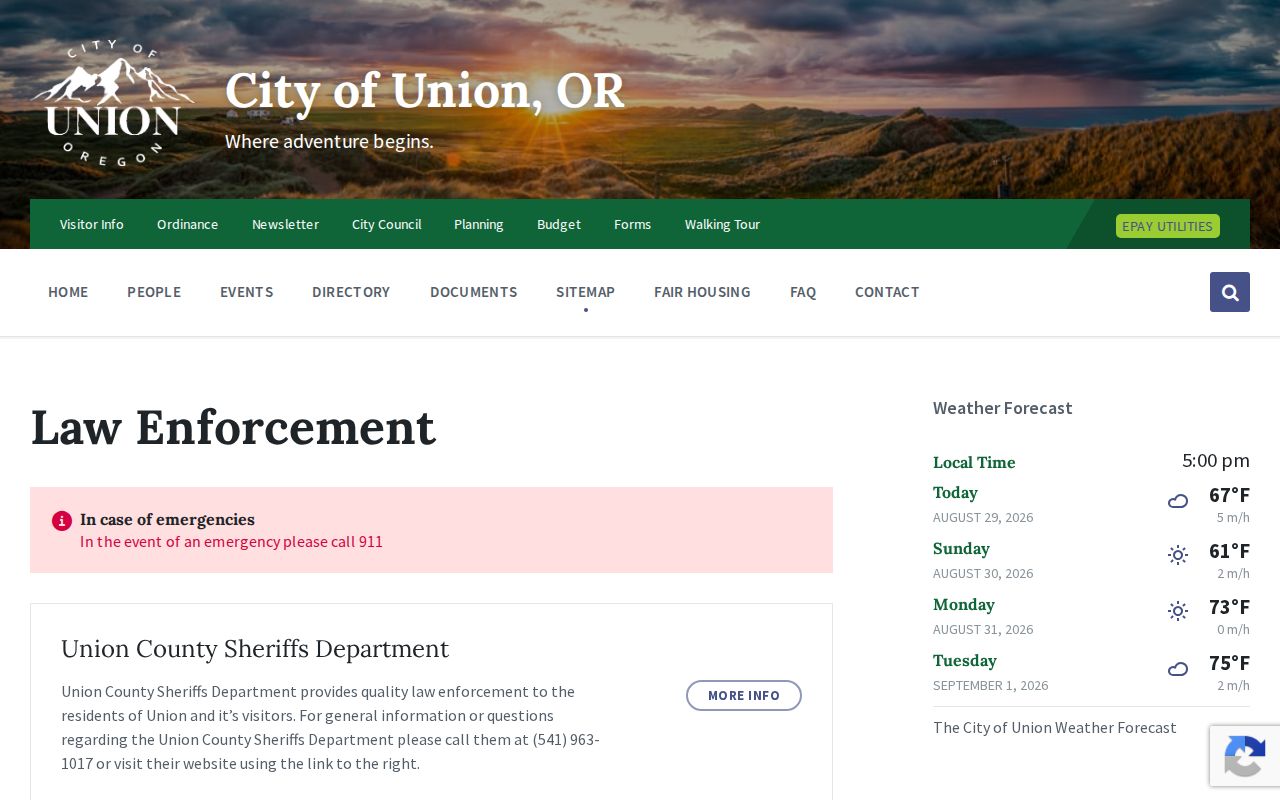 City of Union law-enforcement information showing Union County Sheriff coverage